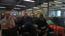 Looking less than 100% happy when our flight is delayed - we want golf!!!