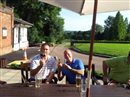 Bin man and Ed Harris celebrate their prizes after the Bank Holiday game at Blackheath