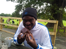 The CEO drinking tea in the 19th hole at Lullingstone, because he reckons it's healthier than beer