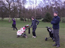 Mike Williams and Robin Butler admiring Debbie Vagg's swing action at Selsdon Park, 6 April 2013.