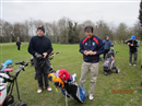 The Fykin: father & son, guess which bag belong to Ben?Shendish Manor 1st Tee.