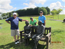 Neil, "Little" Dave & Mike (Pine Tree Society) with the bronze figures, 1st Tee/Valley. Singing Hills, Sussex