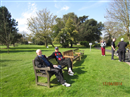 Ken & Dale relaxing before teeing off, John Wyat mastering the course planner, Steve & Mark chatting. Ham Manor, Sussex